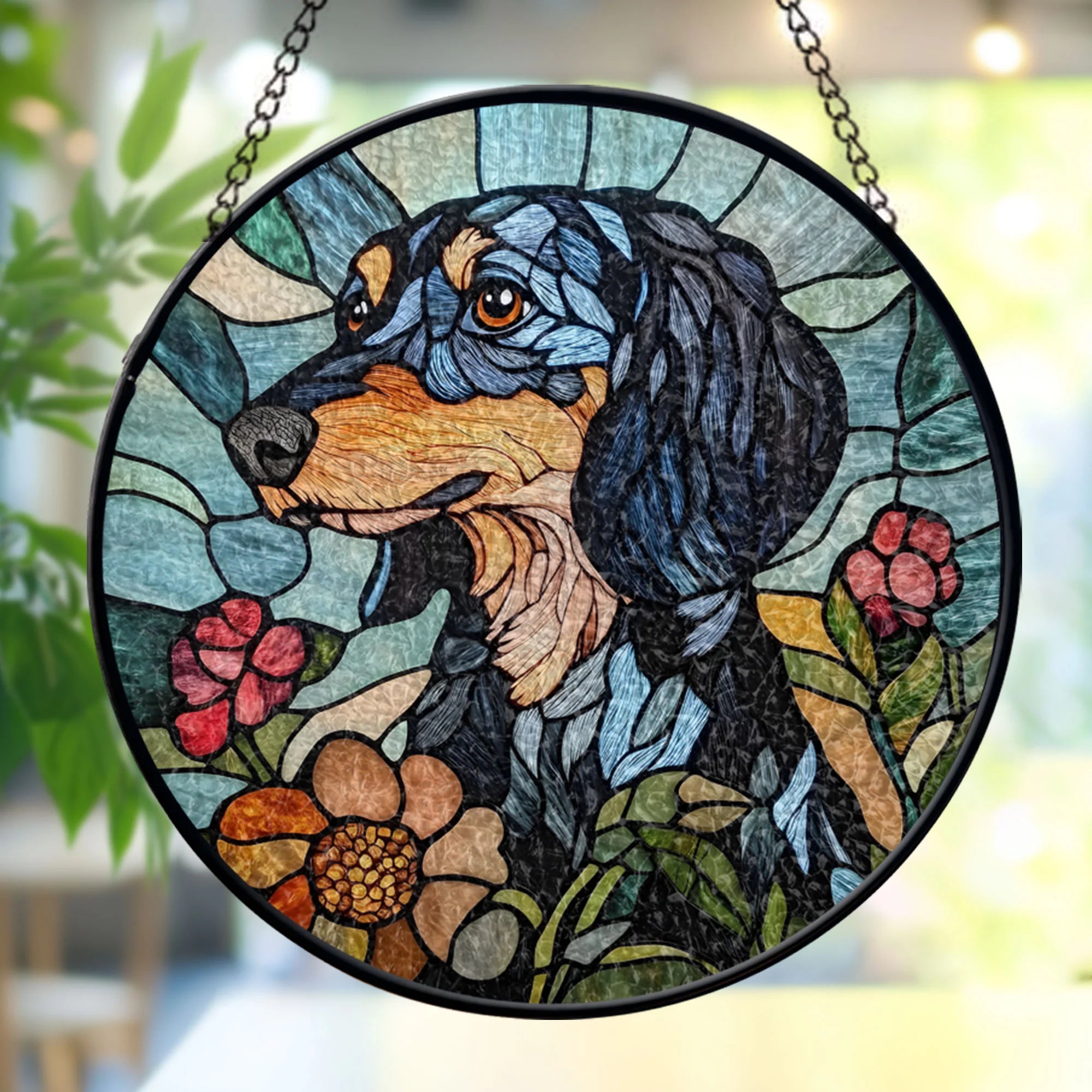 Dachshund Window stained glass, Dachshund Window Hanging Decor, Weinerdog Glass Suncatcher, Dog Suncatcher, Dachshund Gifts, Dog Lovers Gift