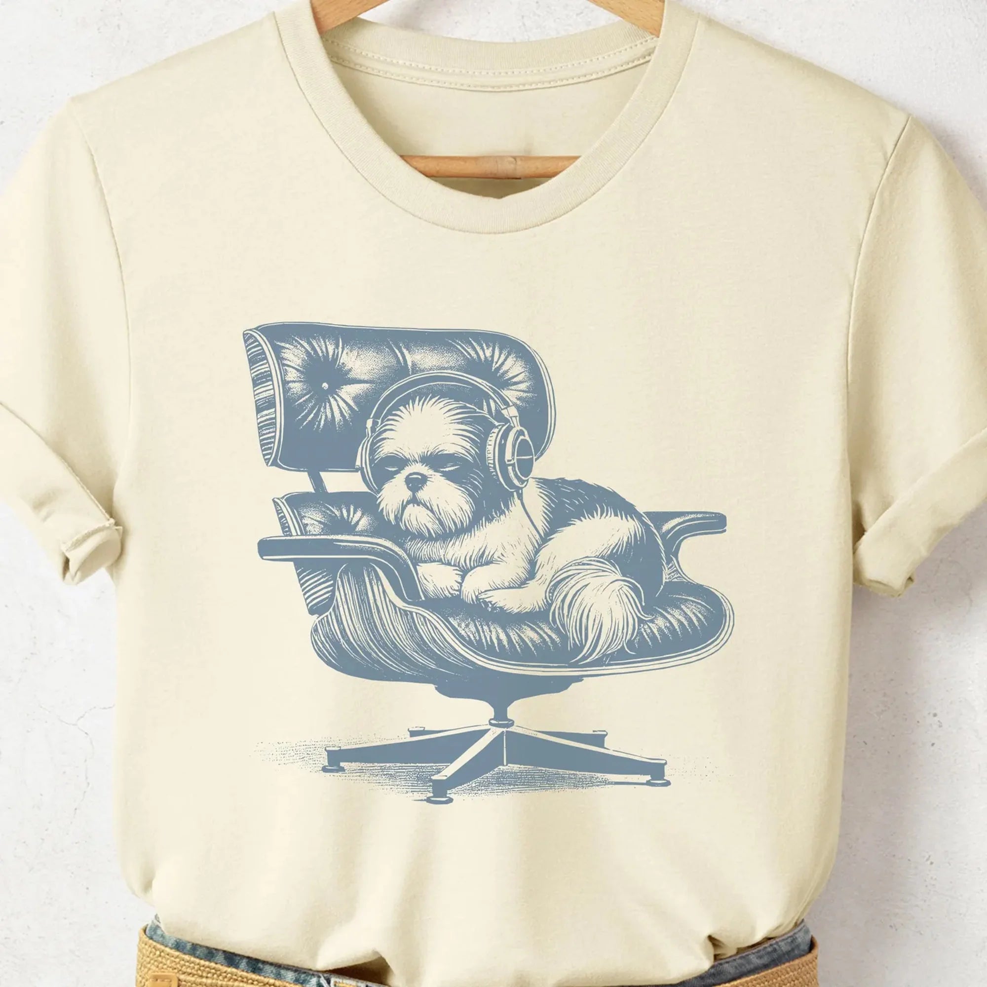 Shih Tzu Vintage Dog Shirt Eames Headphones Tshirt Funny Dog Shirt, Midcentury Modern Lounge Shih Tzu Sweatshirt