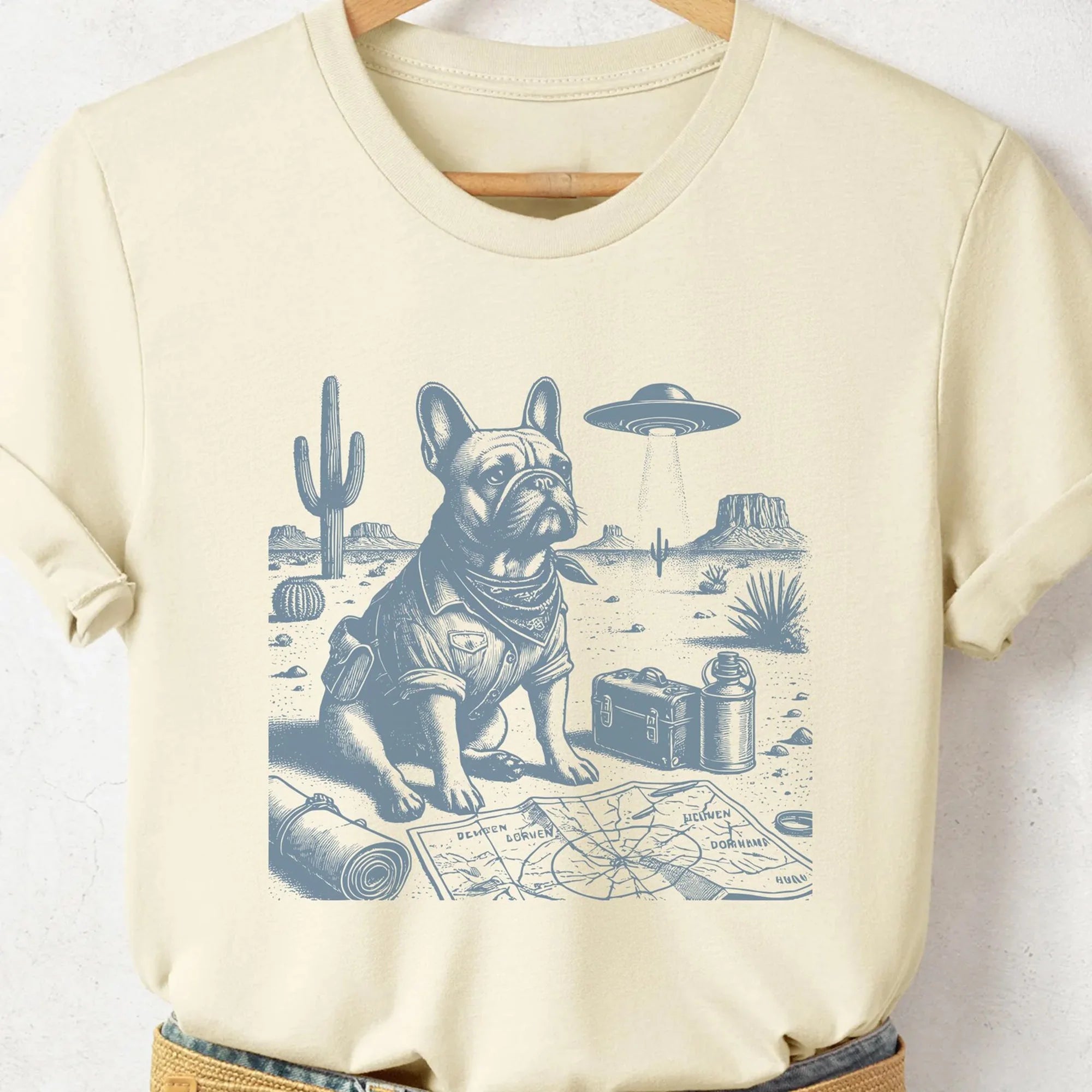 French Bulldog Shirt Vintage UFO Desert Explorer Alien Dog Gifts, Frenchie Dad Frenchie Dog Mom, Taco Dog Outbarkers Sweatshirt or TShirt