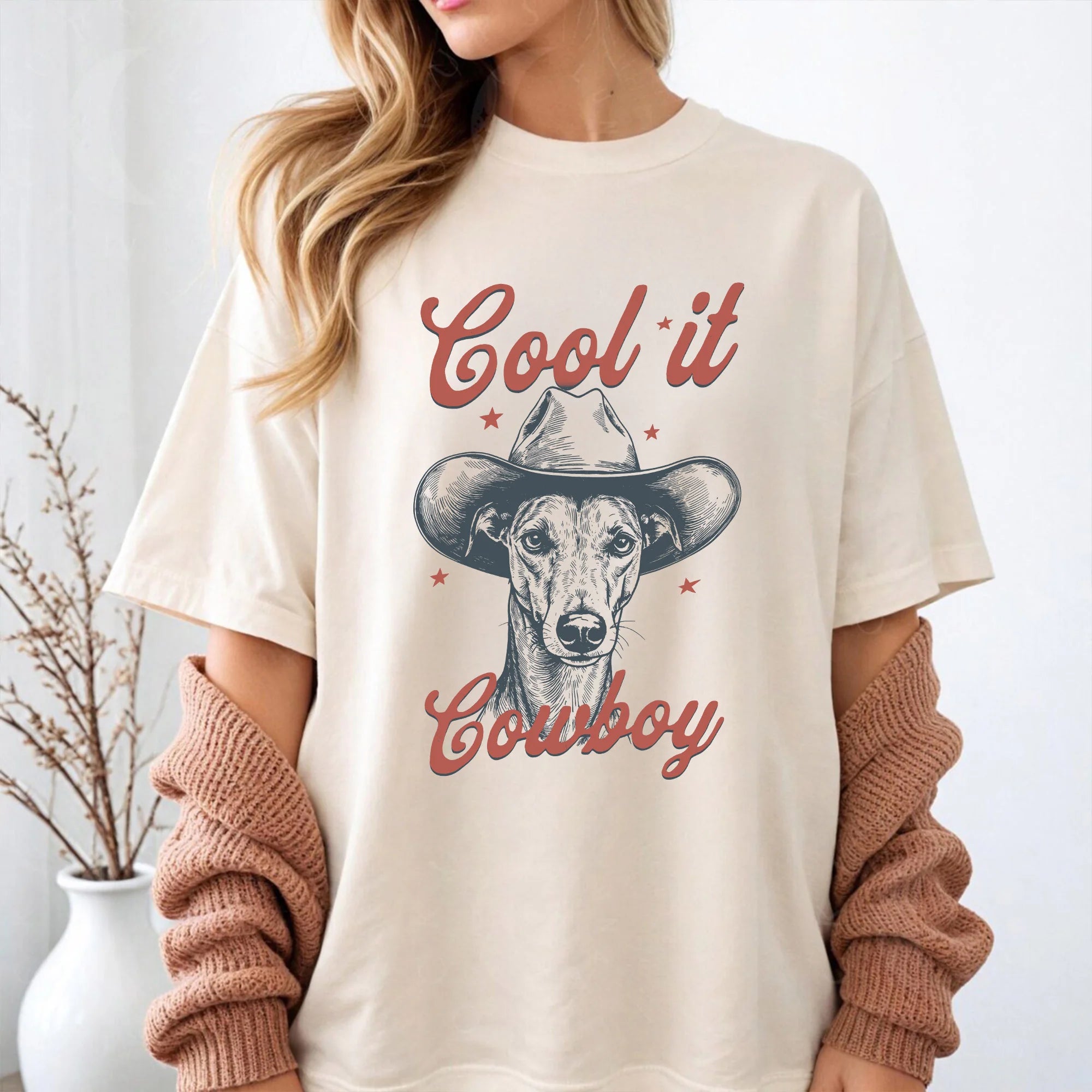 Cool It Cowboy, Greyhound T-Shirt, Dog Mom Gift, Whippet Tee, Funny Dog Lover Gift, Cowboy Dog Shirt, Dog Mom Shirt, Gift for Greyhound Lovers