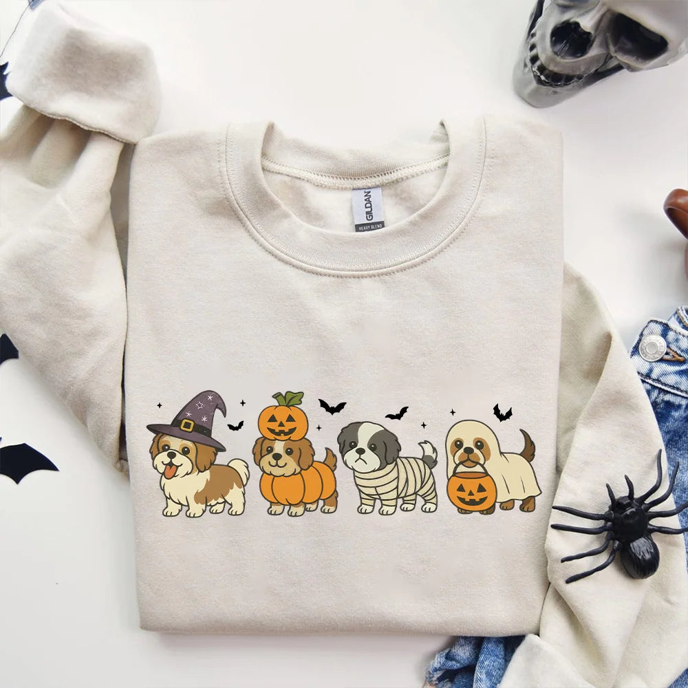 Shih Tzu Halloween Dog Sweatshirt | Shih Tzu Ghost Dogs sweatshirt Dog Mom Halloween Tee Dog Halloween Sweater Ghost Sweatshirt Ghost Dog
