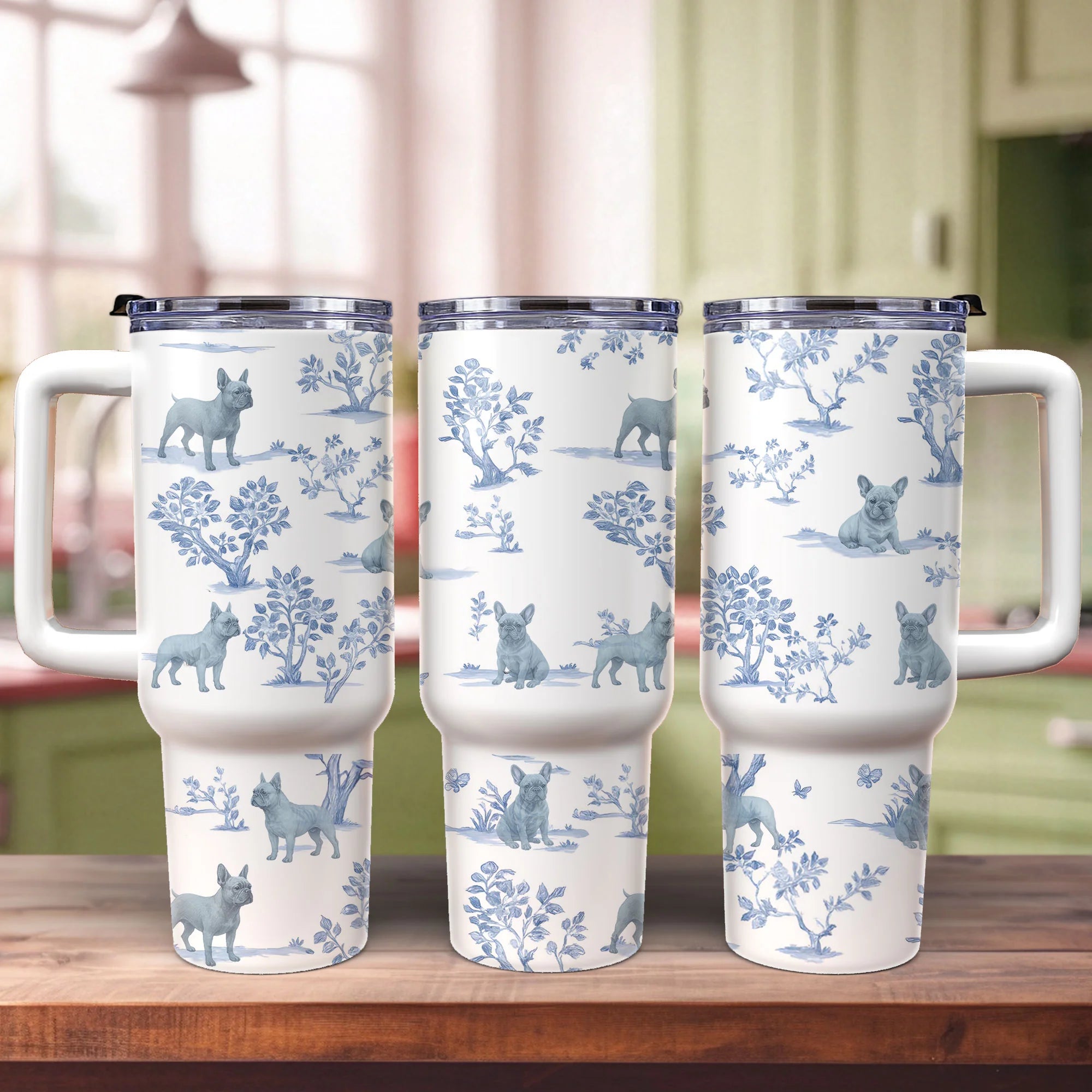 French Bulldog 40oz Tumbler: Blue Floral Dog Mom Gift