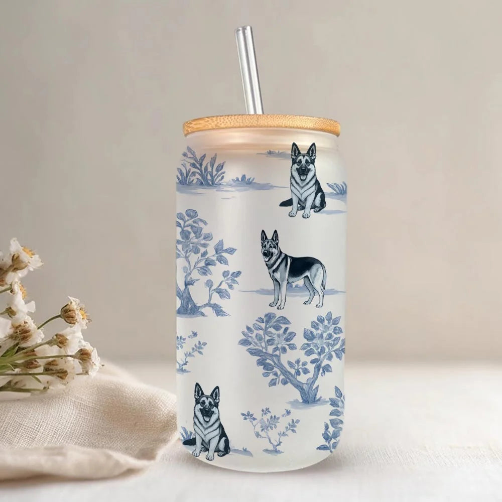 German Shepherd Iced Coffee Cup:dog mom glass can, dog lover gift mug, german shepherd gift, dog mom iced coffee cup, shepherd iced coffee