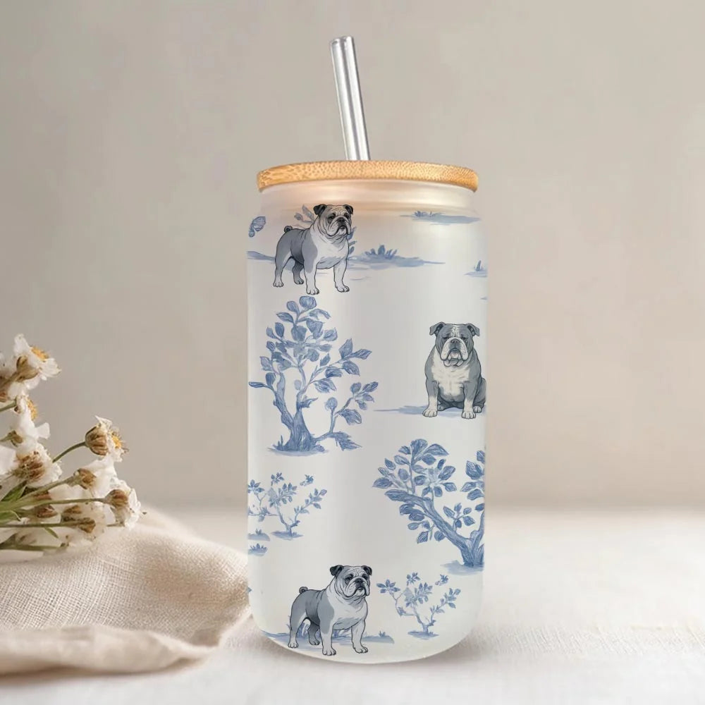 English Bulldog Coffee Cup : 16oz Iced Coffee Glass