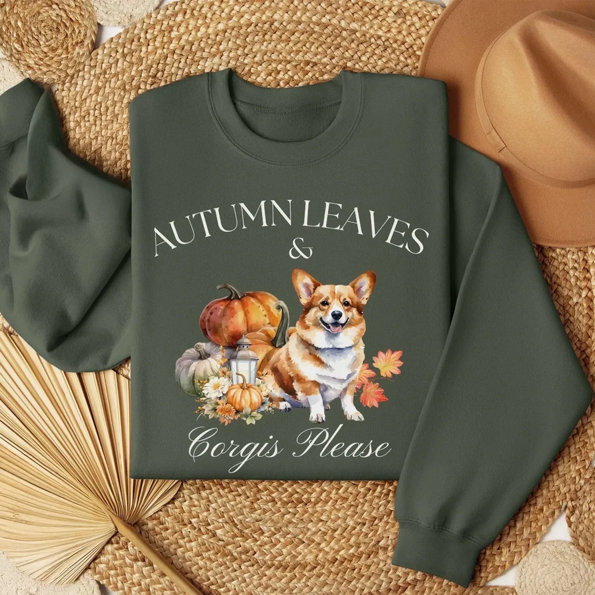 Autumn Leaves Corgi Sweatshirt Fall Pumpkin Pembroke Corgi Mom Shirt