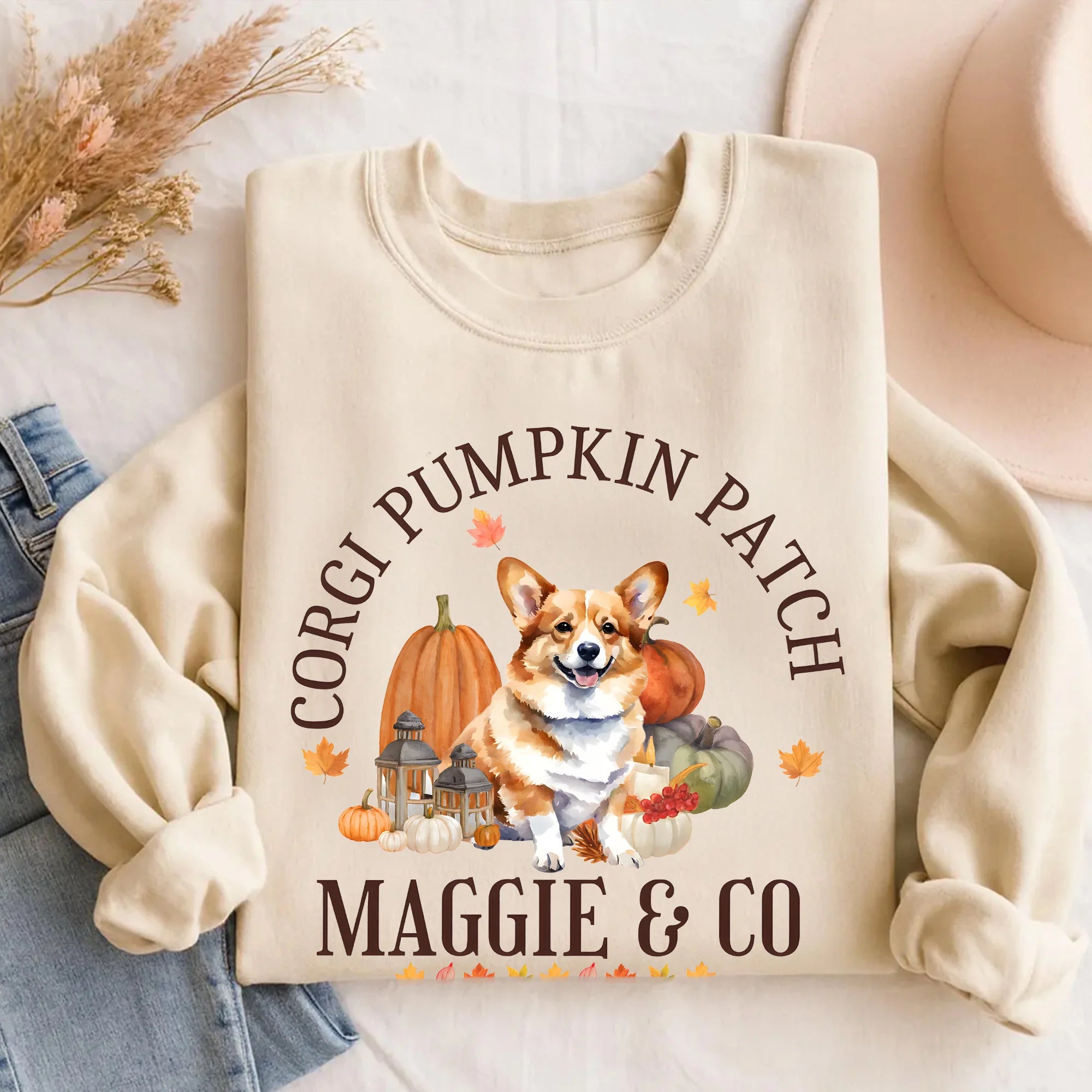 Custom Fall Corgi Sweatshirt Autumn Apple & Pumpkin Pembroke