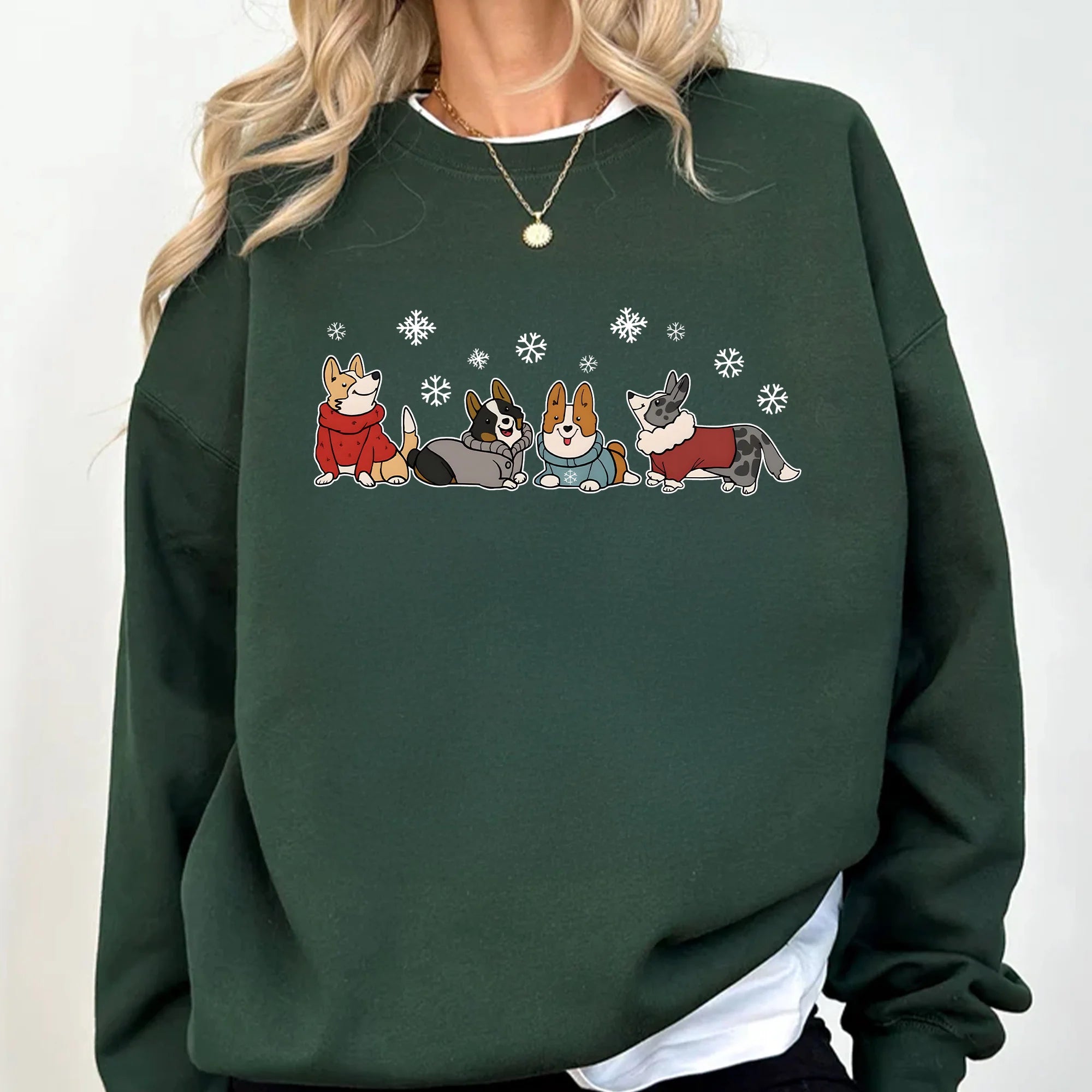 Cozy Christmas Corgi Shirt, Winter Snowflake sweater T-Shirt
