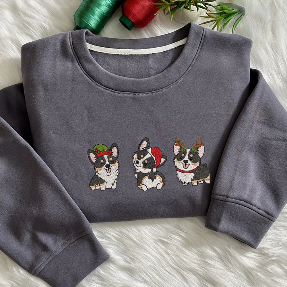 EMBROIDERED Christmas Corgi Dog Sweatshirt, Dog Owner Christmas Gift