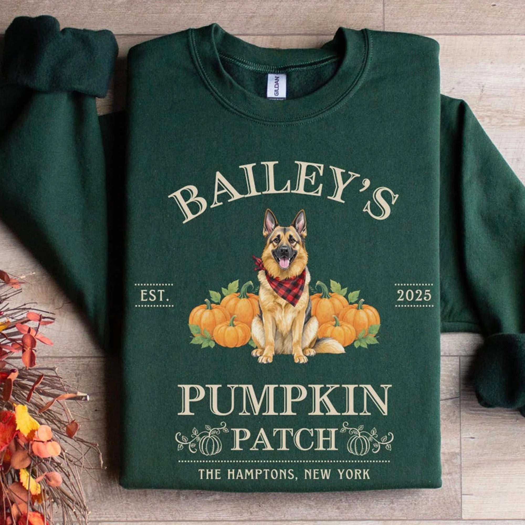Custom German Shepherd Halloween Sweatshirt: Pumpkin Farm Dog Crewneck