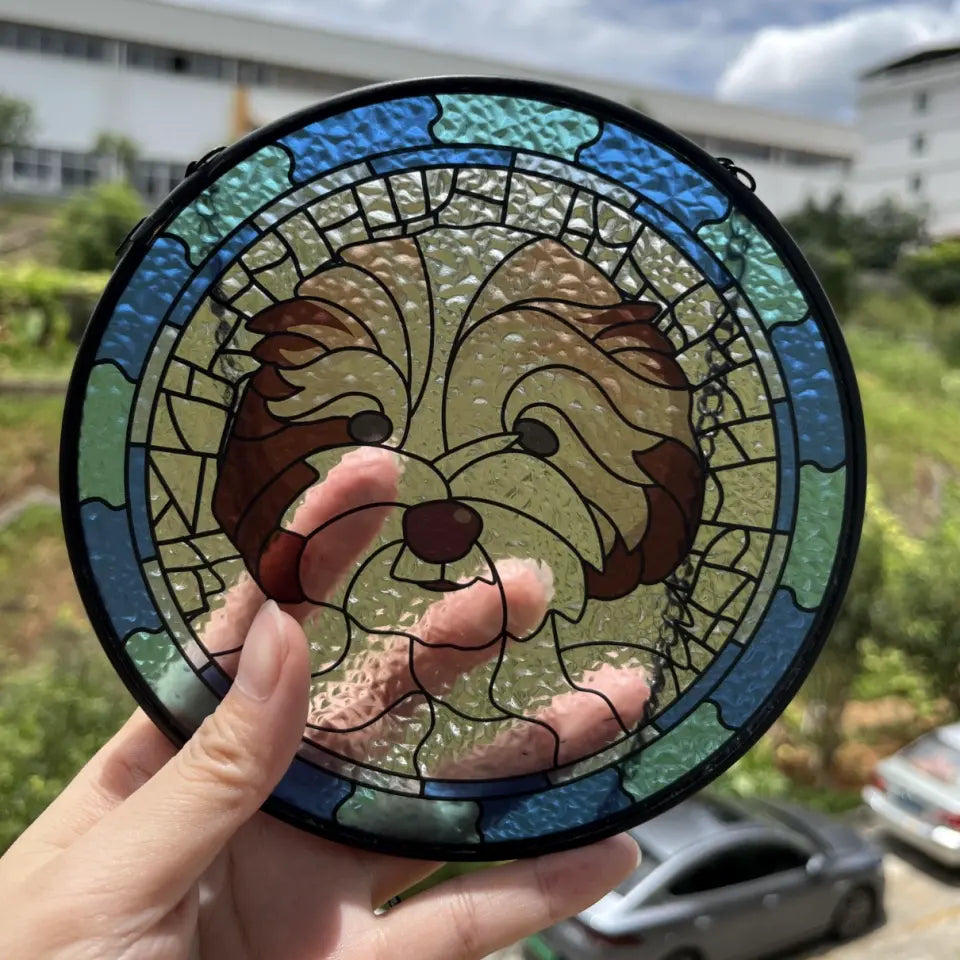 Stained Glass Custom Dog Portrait, Dog Suncatcher, Personalized Window Hanging Stained Glass - WSG01