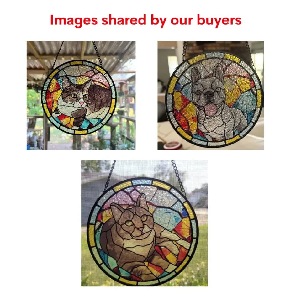 Custom Pet Portrait, Dog Suncatcher, Personalized Window Hanging Stained Glass - WSG03