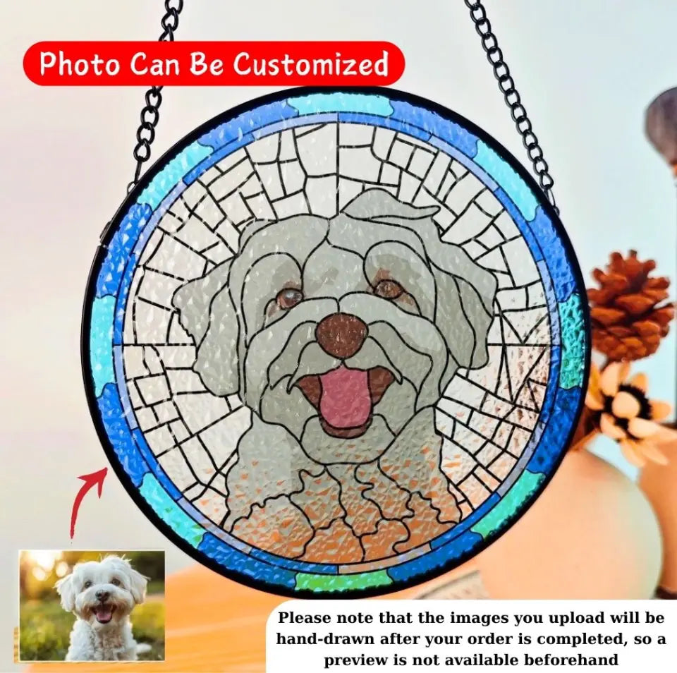 Stained Glass Custom Dog Portrait, Dog Suncatcher, Personalized Window Hanging Stained Glass - WSG01