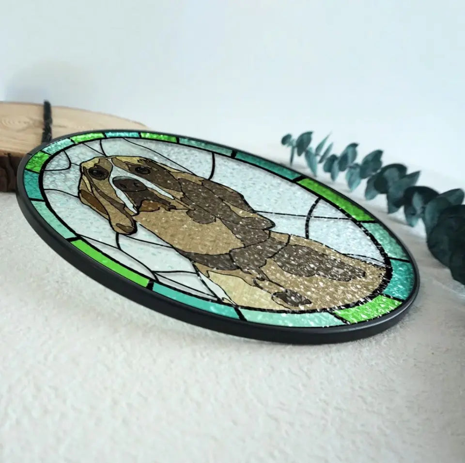 Custom Pet Portrait, Dog Suncatcher, Personalized Window Hanging Stained Glass - WSG04