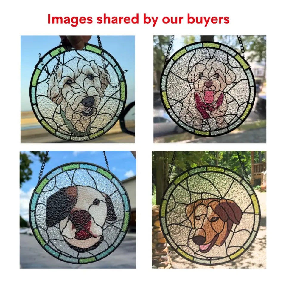 Custom Pet Portrait, Dog Suncatcher, Personalized Window Hanging Stained Glass - WSG04