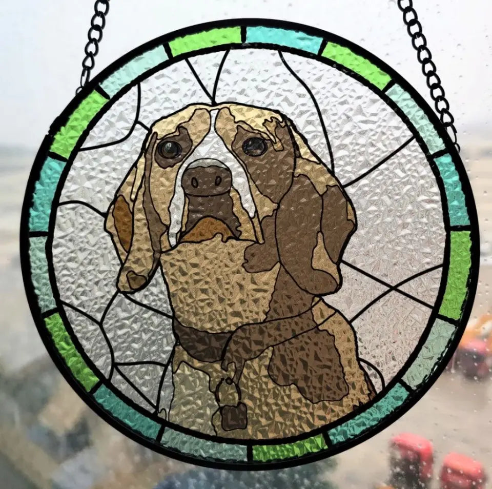 Custom Pet Portrait, Dog Suncatcher, Personalized Window Hanging Stained Glass - WSG04