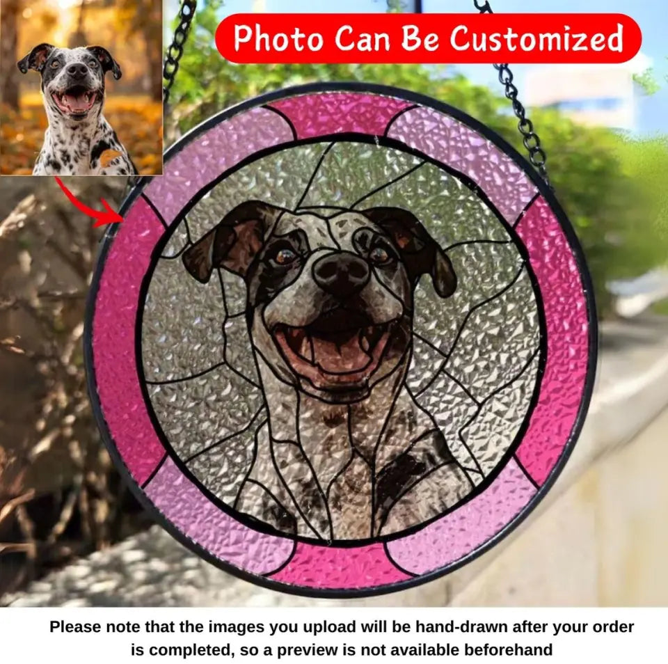 Custom Pet Portrait, Dog Suncatcher, Personalized Window Hanging Stained Glass - WSG05