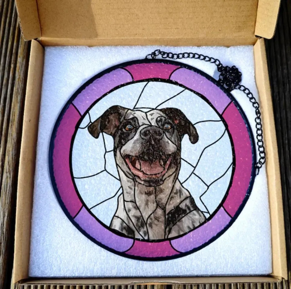 Custom Pet Portrait, Dog Suncatcher, Personalized Window Hanging Stained Glass - WSG05