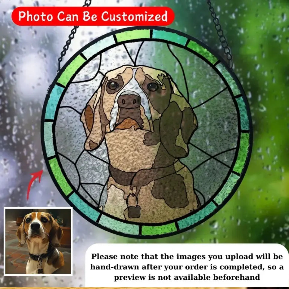 Custom Pet Portrait, Dog Suncatcher, Personalized Window Hanging Stained Glass - WSG04