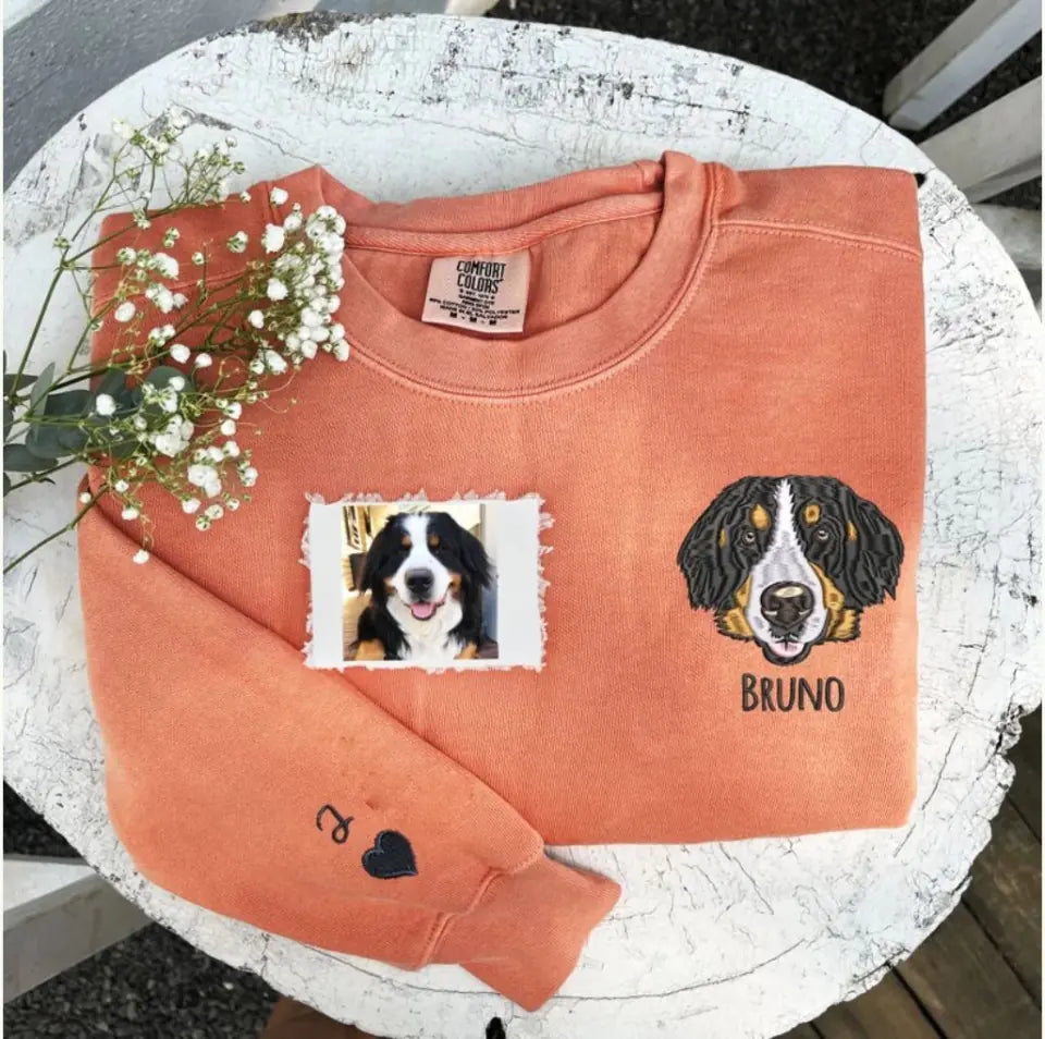 Pet Embroidered Sweatshirt, Custom Dog Embroidered Sweatshirt, Cat Sweatshirt, Pet Face Comfort Colors® Shirt, Unique Gifts For Dog Lovers 1705440163