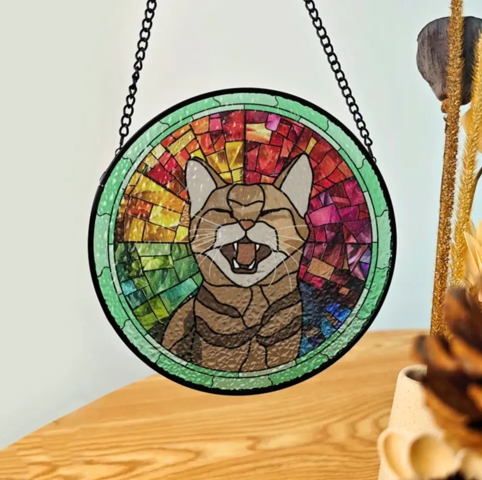 Stained Glass Custom Dog Portrait, Dog Suncatcher, Personalized Window Hanging Stained Glass - WSG06