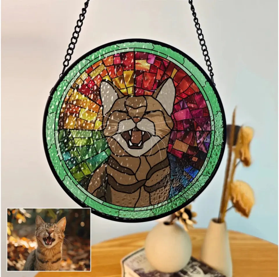 Stained Glass Custom Dog Portrait, Dog Suncatcher, Personalized Window Hanging Stained Glass - WSG06