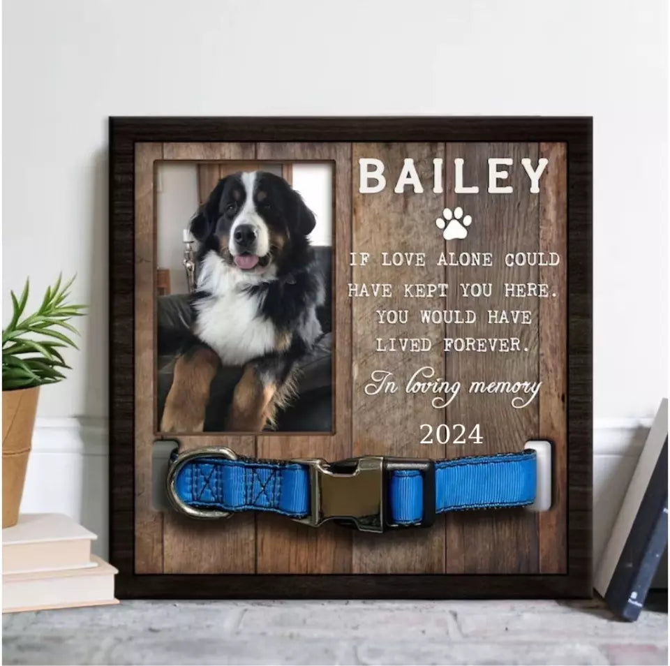 Custom Memorial Pet Collar With Photo, Pet Sympathy Gift, Dog Memorial Frame For Loss Of Dog, Memorial Wood Frame With Collar Holder 1725656479