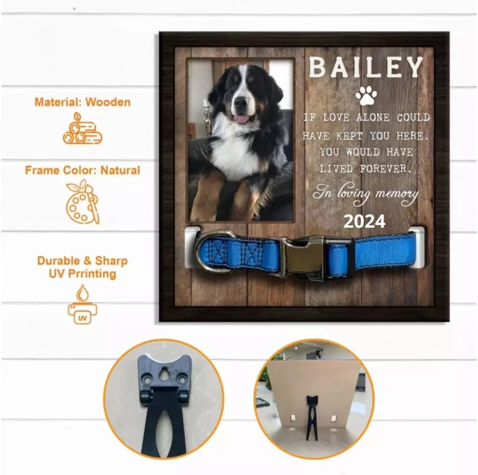 Custom Memorial Pet Collar With Photo, Pet Sympathy Gift, Dog Memorial Frame For Loss Of Dog, Memorial Wood Frame With Collar Holder 1725656479