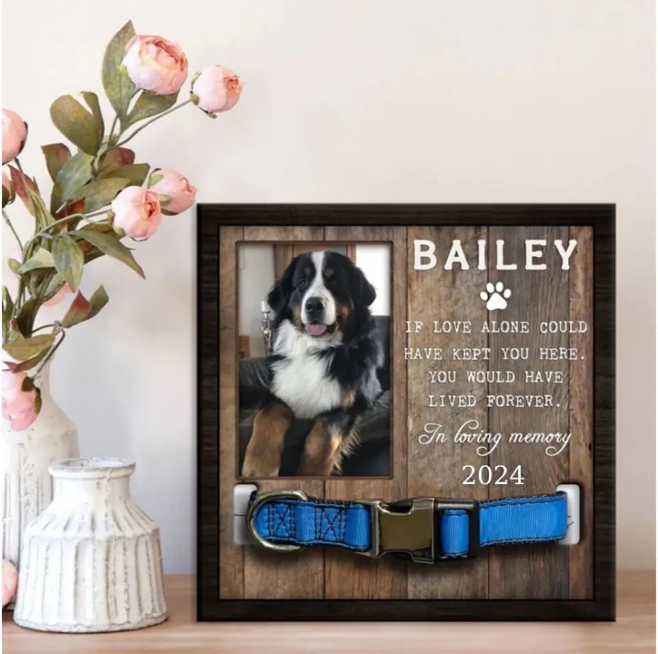 Custom Memorial Pet Collar With Photo, Pet Sympathy Gift, Dog Memorial Frame For Loss Of Dog, Memorial Wood Frame With Collar Holder 1725656479