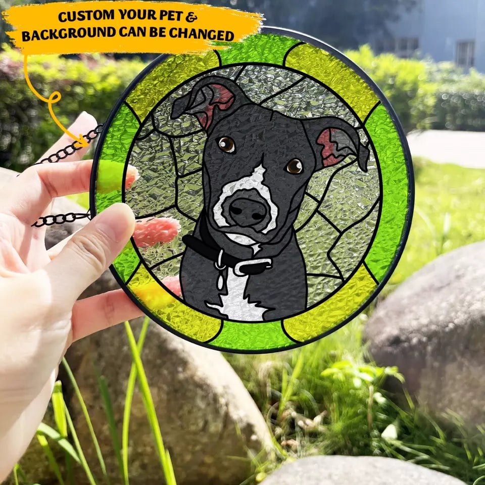 Custom Pet Portrait, Dog Suncatcher, Personalized Window Hanging Stained Glass - WSG07