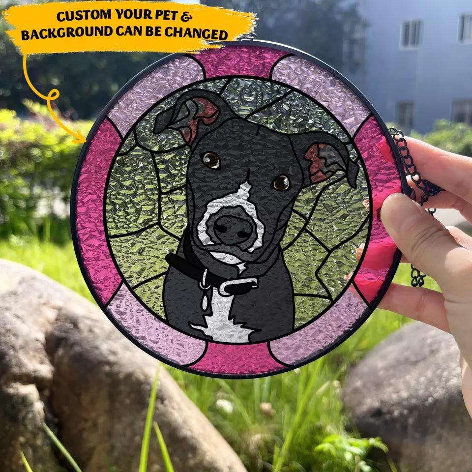 Custom Pet Portrait, Dog Suncatcher, Personalized Window Hanging Stained Glass - WSG07