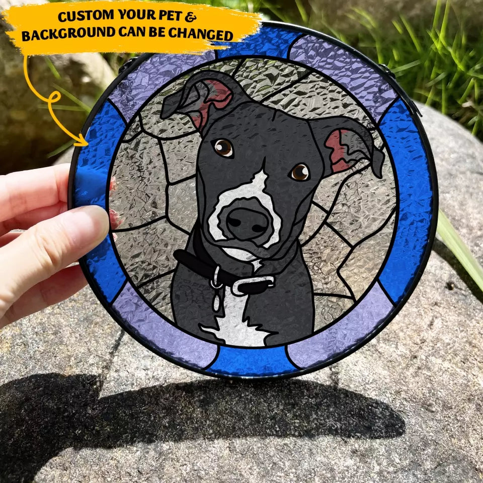 Custom Pet Portrait, Dog Suncatcher, Personalized Window Hanging Stained Glass - WSG07