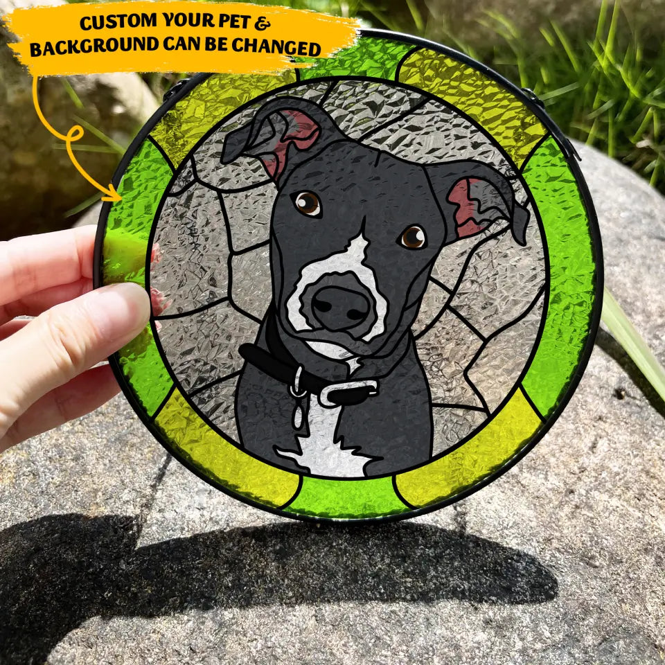 Custom Pet Portrait, Dog Suncatcher, Personalized Window Hanging Stained Glass - WSG07