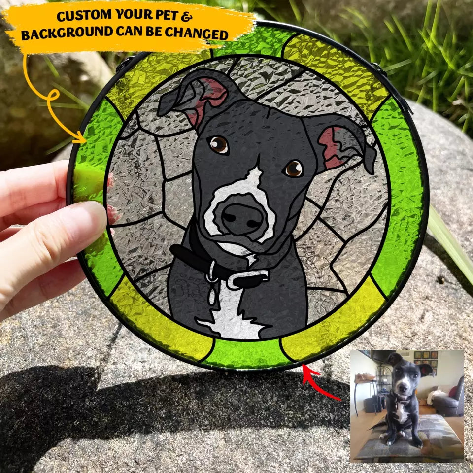 Custom Pet Portrait, Dog Suncatcher, Personalized Window Hanging Stained Glass - WSG07