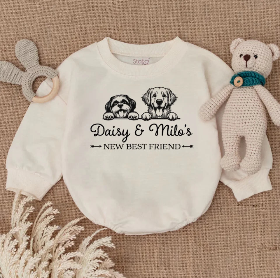 New Best Friend Bubble Romper, Custom Baby Bodysuit, Baby Shower Gift, Cute Kid Gift, Personalized Dog Name Dog Lover Gift BR257272
