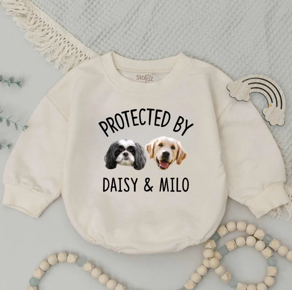 Protected by Pets , Digital Custom Dogs and Cats, Personalized Baby Shower Gift, Baby Girl, Baby Boy Bodysuit, Unique Baby Gift, Onesie® BR2516