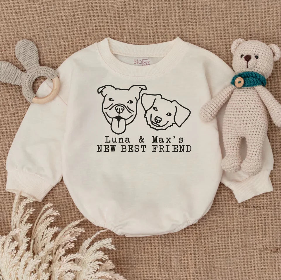 New Best Friend Babybodysuit, Protected By Dog Bubble Romper, Personalized Dog Name Baby Romper, Dog Name Romper, Baby Shower Gift, Newborn Baby Gift BR25C75