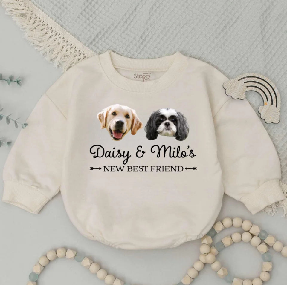 New Best Friend Baby Bodysuit, Digital Custom Photo Dogs and Cats Bubble Romper, Personalized Baby Shower Gift, Baby Girl, Baby Boy Bodysuit, Unique Baby Gift BR2572TH