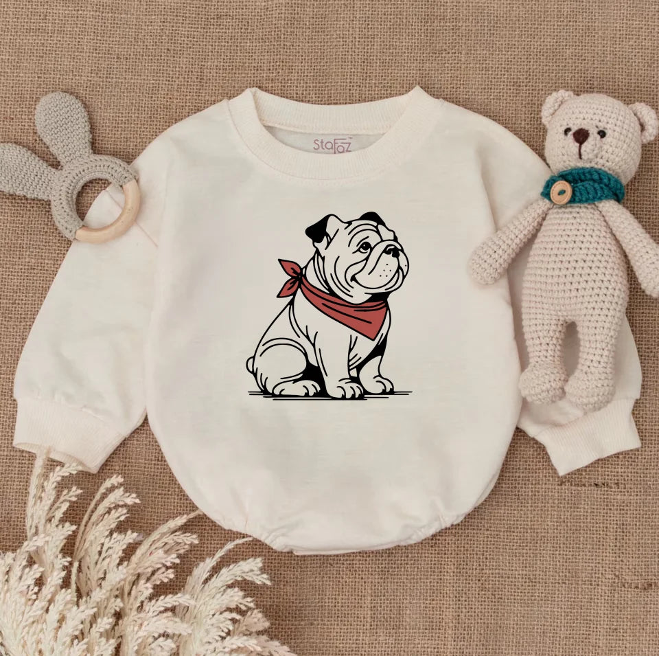 Baby Dog Baby Bodysuit, Bulldog Baby Bodysuit, Infant Football Bubble Romper, Football Romper BR2550