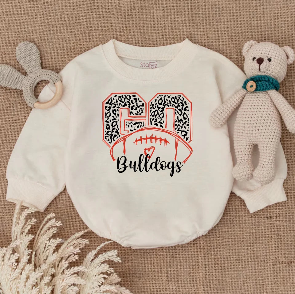 Bulldog Baby Bodysuit, Baby Dog Baby Bodysuit, Infant Football Bubble Romper, Football Romper BR2560