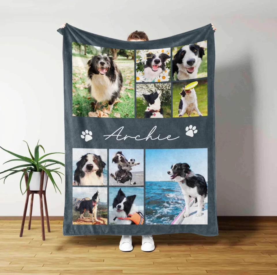 Personalized Dog Photo Blanket, Pet Memorial Gift, Dog Loss Sympathy Keepsake, Christmas Gift, Paw Print Blanket BL65