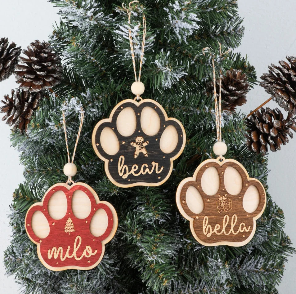 Personalized Dog Paw Ornament, Custom Pet Christmas Ornament, Personalized Dog Ornaments for Christmas Tree, Custom Laser Engraved 3D ON48