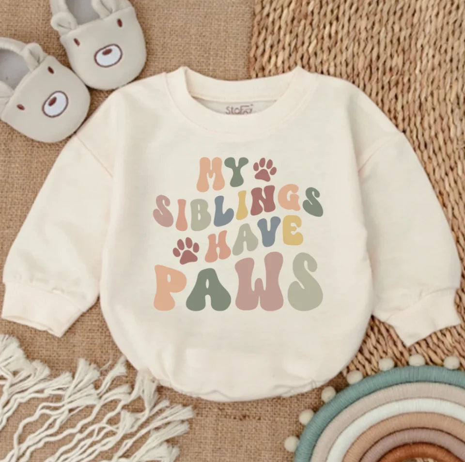 My Siblings Have Paws Baby Bodysuit , Retro Sibling Baby Romper, Animal Lover Baby Romper, Infant Baby Romper, Retro Baby Bodysuit, New Baby Romper BR17