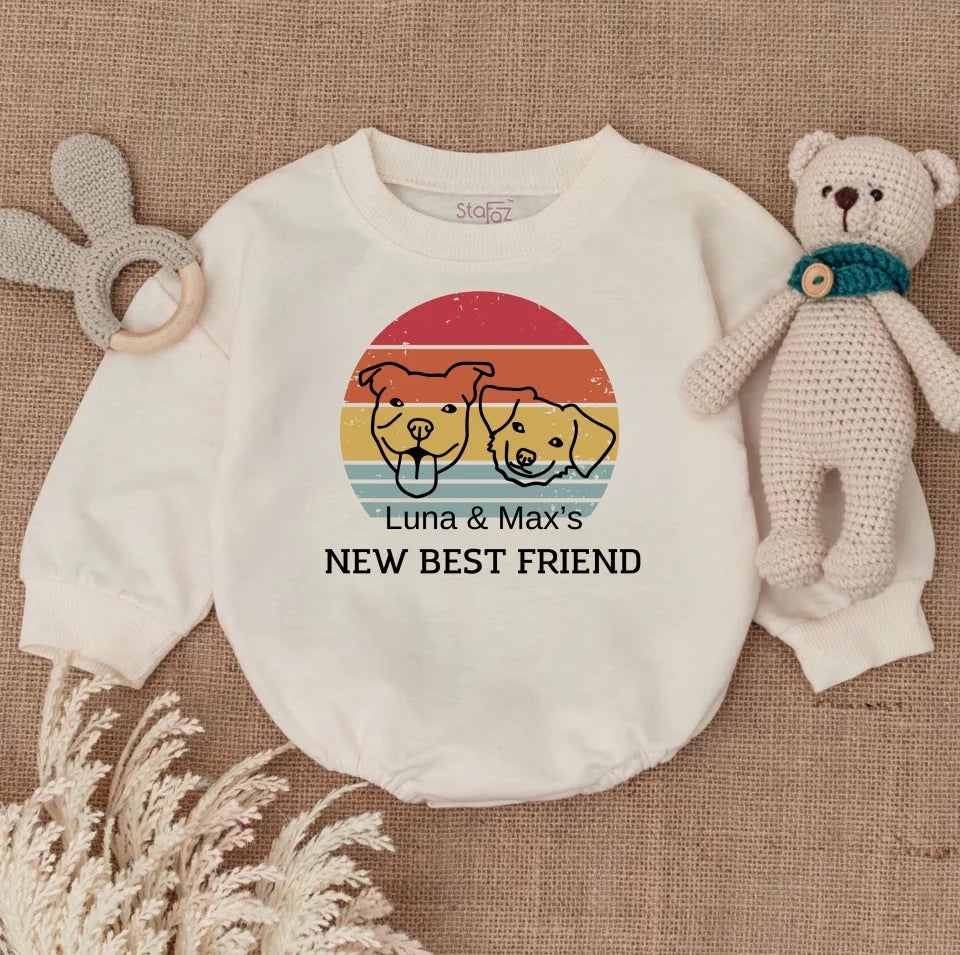 New Best Friend Bubble Romper, Custom Baby Bodysuit, Baby Shower Gift, Cute Kid Gift, Personalized Dog Name Romper BRTR75