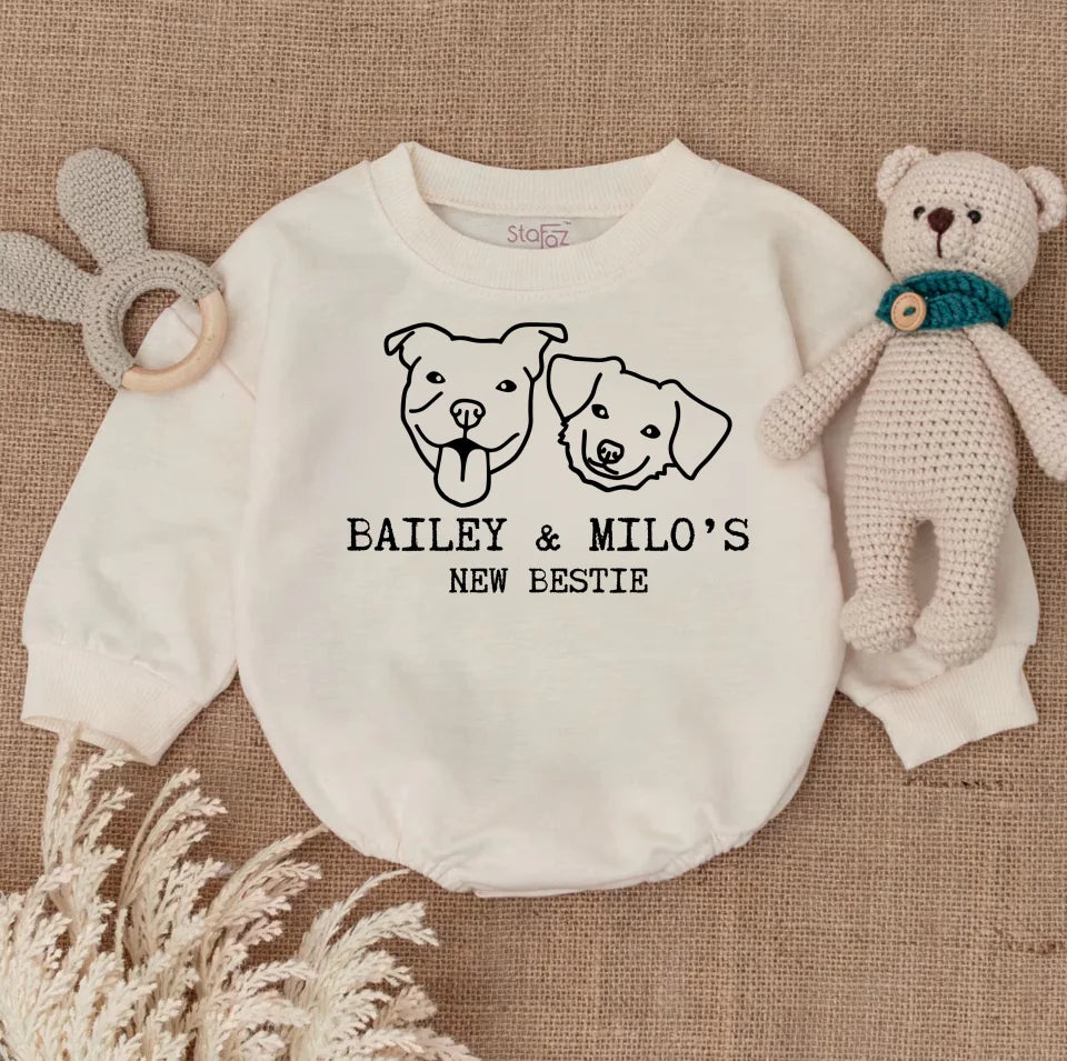 Custom Dog Bestie Baby Bodysuit, Baby Romper Gift, Newborn Gift, Personalized Romper BR2775