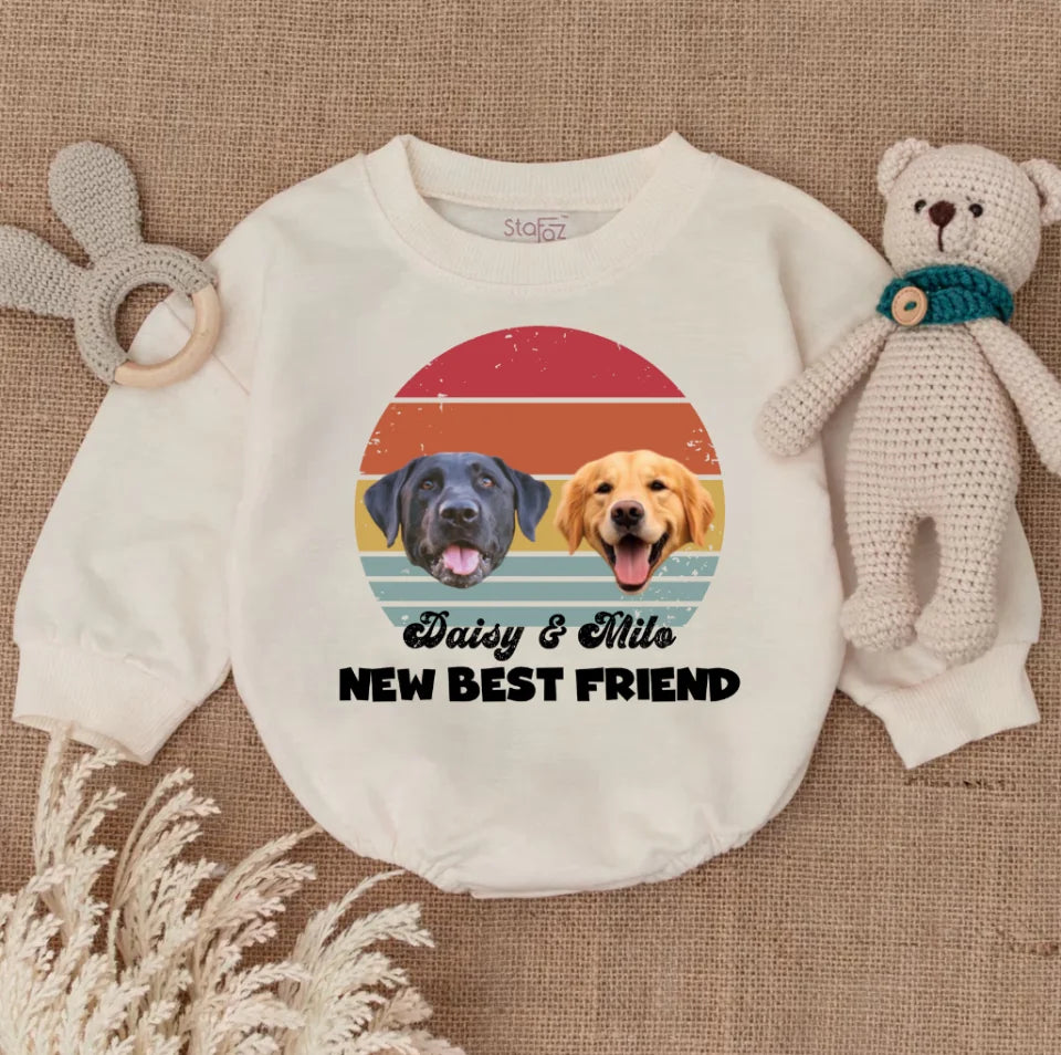 New Best Friend Baby Bodysuit - Custom Pet Vintage Portrait Baby Romper - Puppy Dog Lover Romper - Baby Shower Romper BR01TH