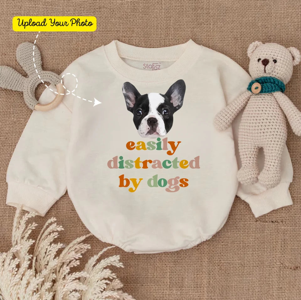 Custom Funny Baby Bodysuit - Baby Romper with Pet Portrait, Newborn Announcement, Dog-Themed Baby Romper BR73TH