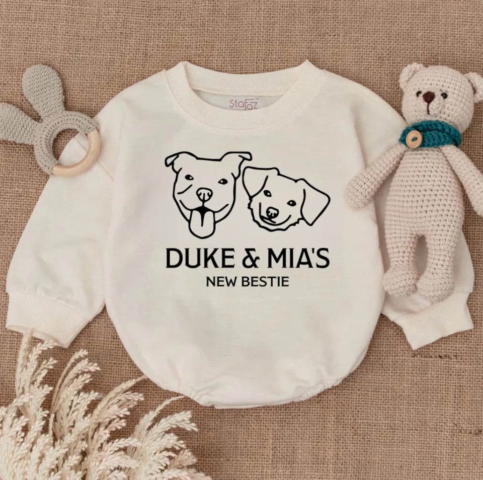 New Bestie Bodysuits, Personalized Dog Name Baby Romper, Protected By Dog Romper, Dog Name Baby Romper BR0375