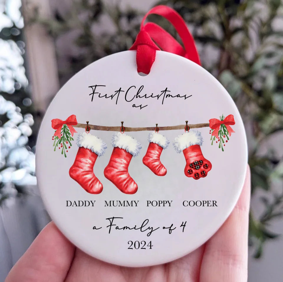 Personalised First Christmas as a Family of 3-10 Bauble - First Christmas Ornament - First Christmas Bauble - Baby First Xmas Tree Decoration ONRE16