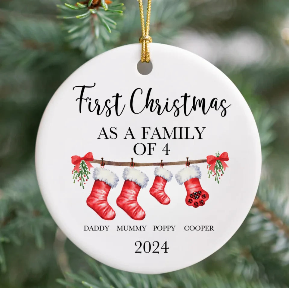 Personalised First Christmas as a Family of 3-8 Bauble - First Christmas Ornament - First Christmas Bauble - Baby First Xmas Tree Decoration ONRE98