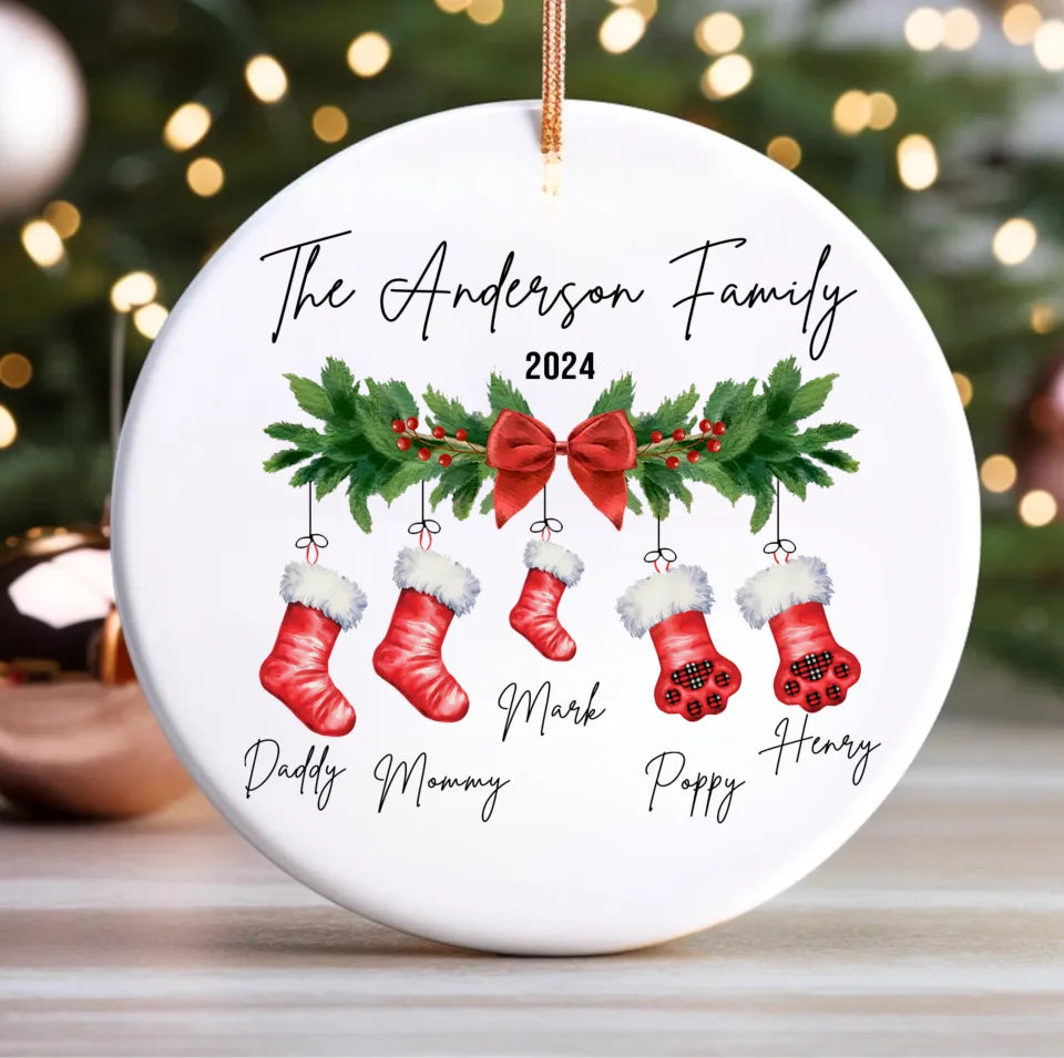 Personalized Family of 3-8 Ornament, Custom Family Ornament With Names, New Family Christmas Gift 2024, Ceramic Keepsake, Stocking Ornament ONRE19